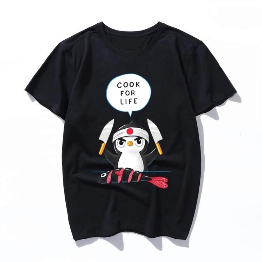 penguin chef Men Creative Printed Short sleeve Cotton t shirt Fashion Casual Fitness Bodybuilding Workout Tees Male female Tops Clothing