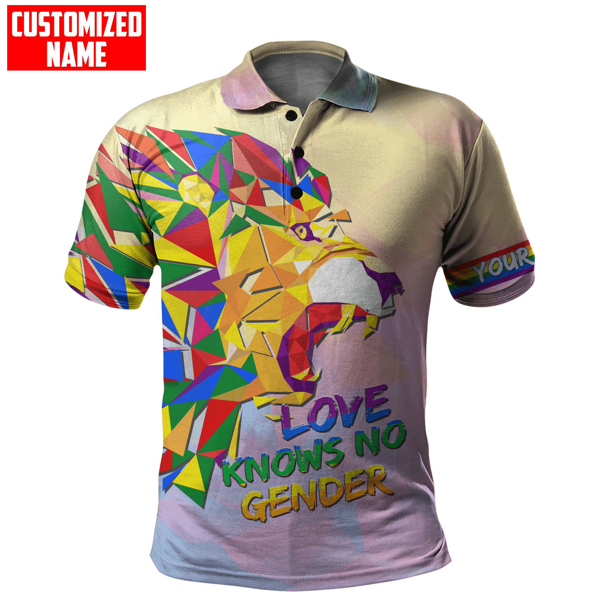 Tmarc Tee Personalized Lgbt Lion Love Knows No Gender Polygon Color Unisex Shirt