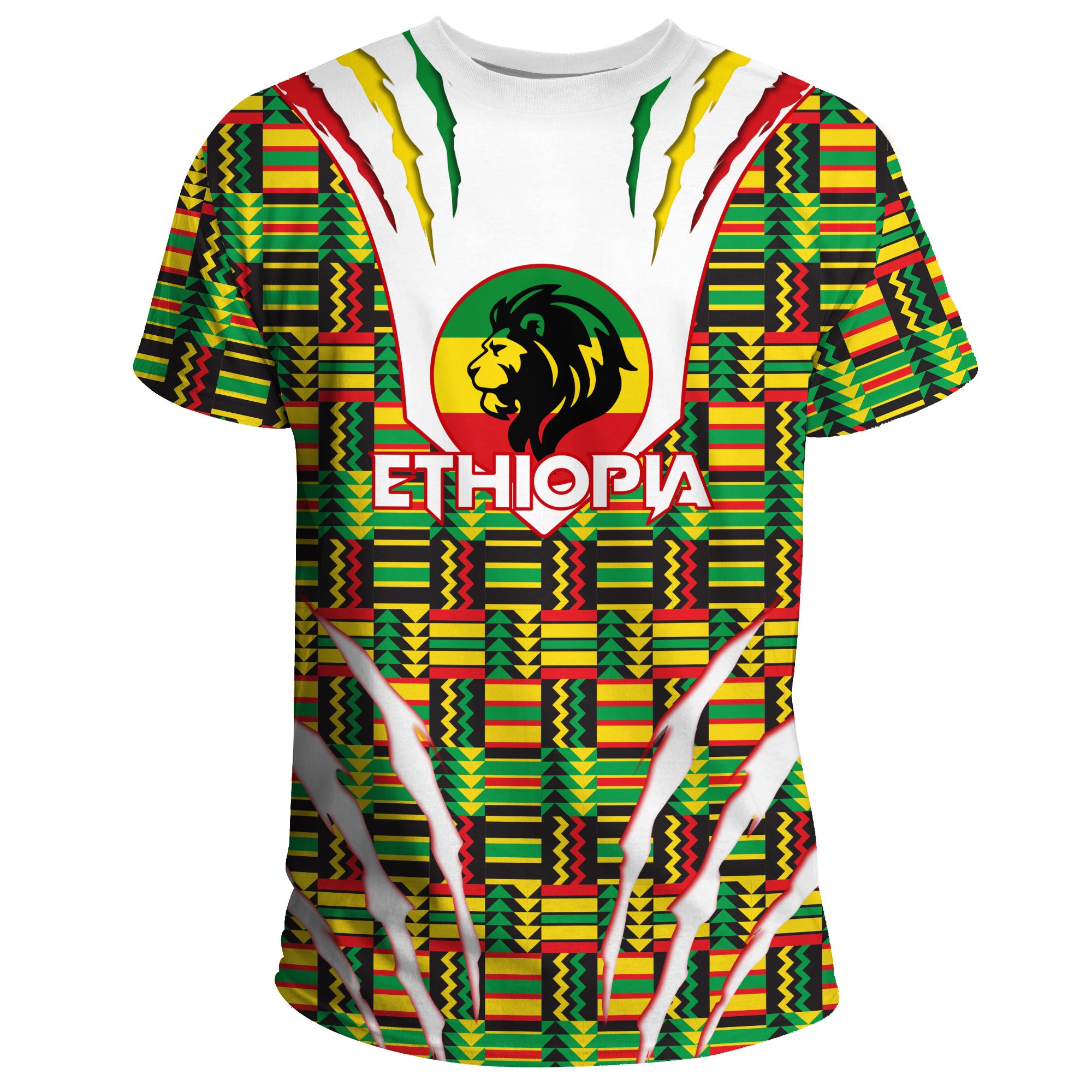 1stTheWorld Ethiopia T-shirt, Ethiopia Lion Scratch Africa Pattern A10