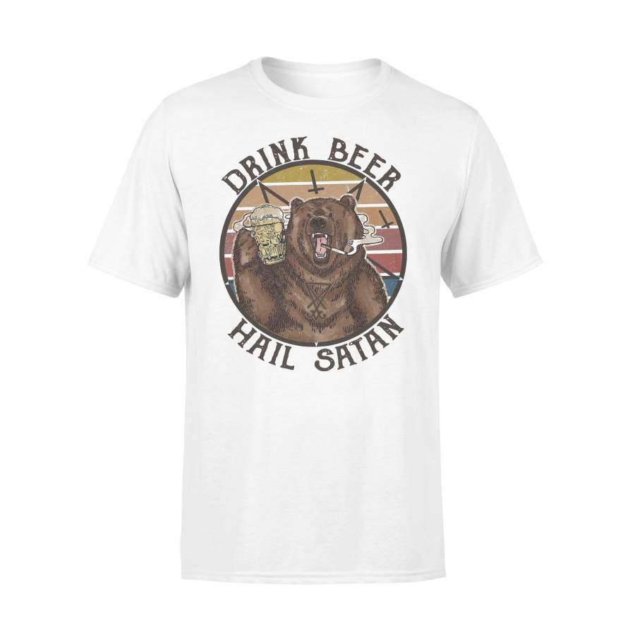 Bear Drink Beer Hail Satan Vintage T-shirt