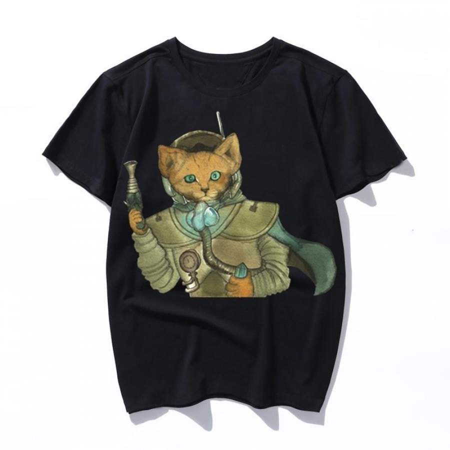 Space Parite Fox Whit Crystal Korean Style Male Tops Harajuku T Shirt Ulzzang Xs-3Xl Loose Short Sleeve Cartoon Print Ins Clothes Vintage Punk Female