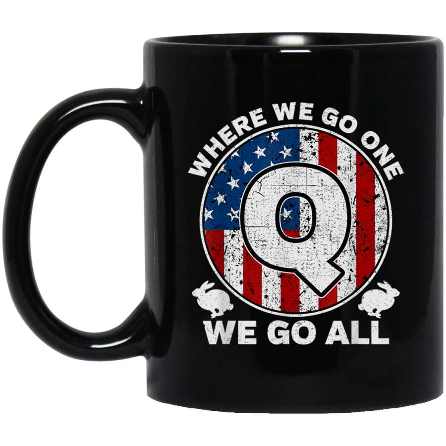 Qanon Where We Go One We Go All White Rabbit American Flag Mug