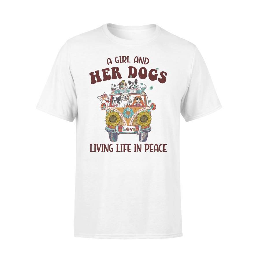 A Hippie Girl And Her Dogs Living Life In Peace T-Shirt