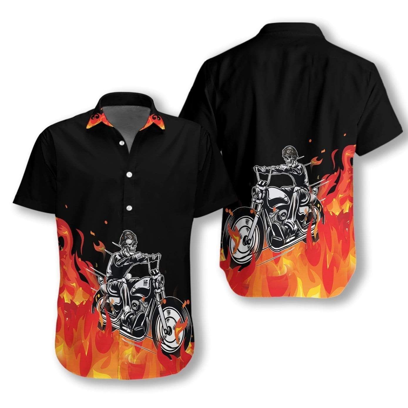 Find Motorbike Skull With Fire Hawaii Aloha Shirts Ha1962