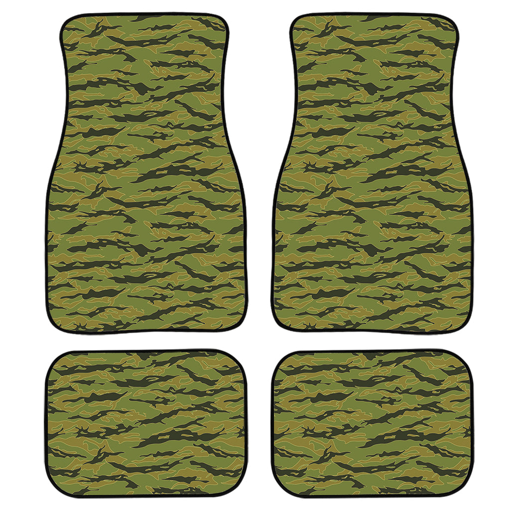 Green Tiger Stripe Camo Pattern Print Front And Back Car Floor Mats, Front Car Mat