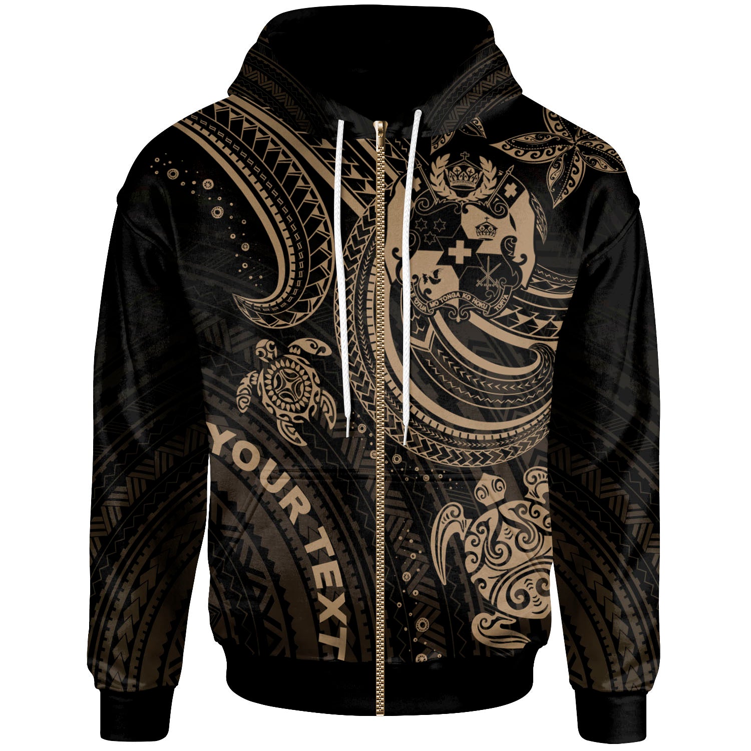 Tonga Custom Personalised Zip-Up Hoodie – Gold Turtle – BN26