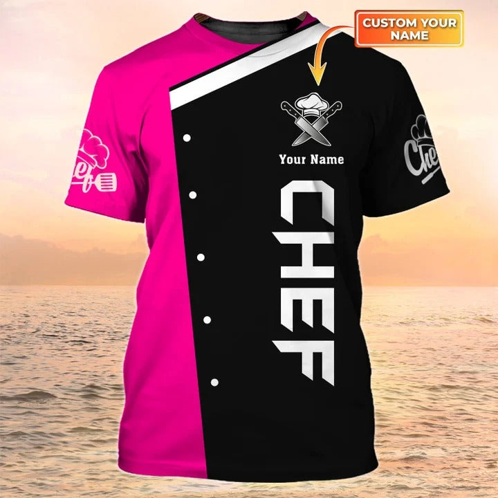 Personalized Chef Shirt 3D All Over Print, Cook T Shirts Black Pink, Gift For Master Chef