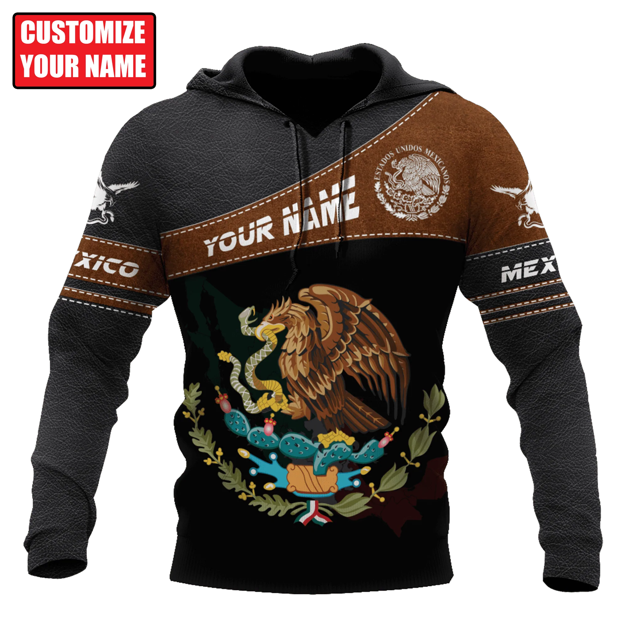 Personal With Name Mexicano Hoodie Leather Pattern, Cool Premium Mexico Hoodie