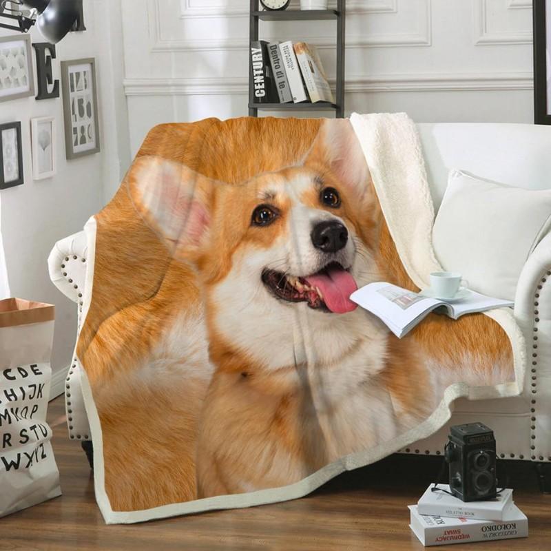 Welsh Corgi Dog Portrait Fur Printed Blanket