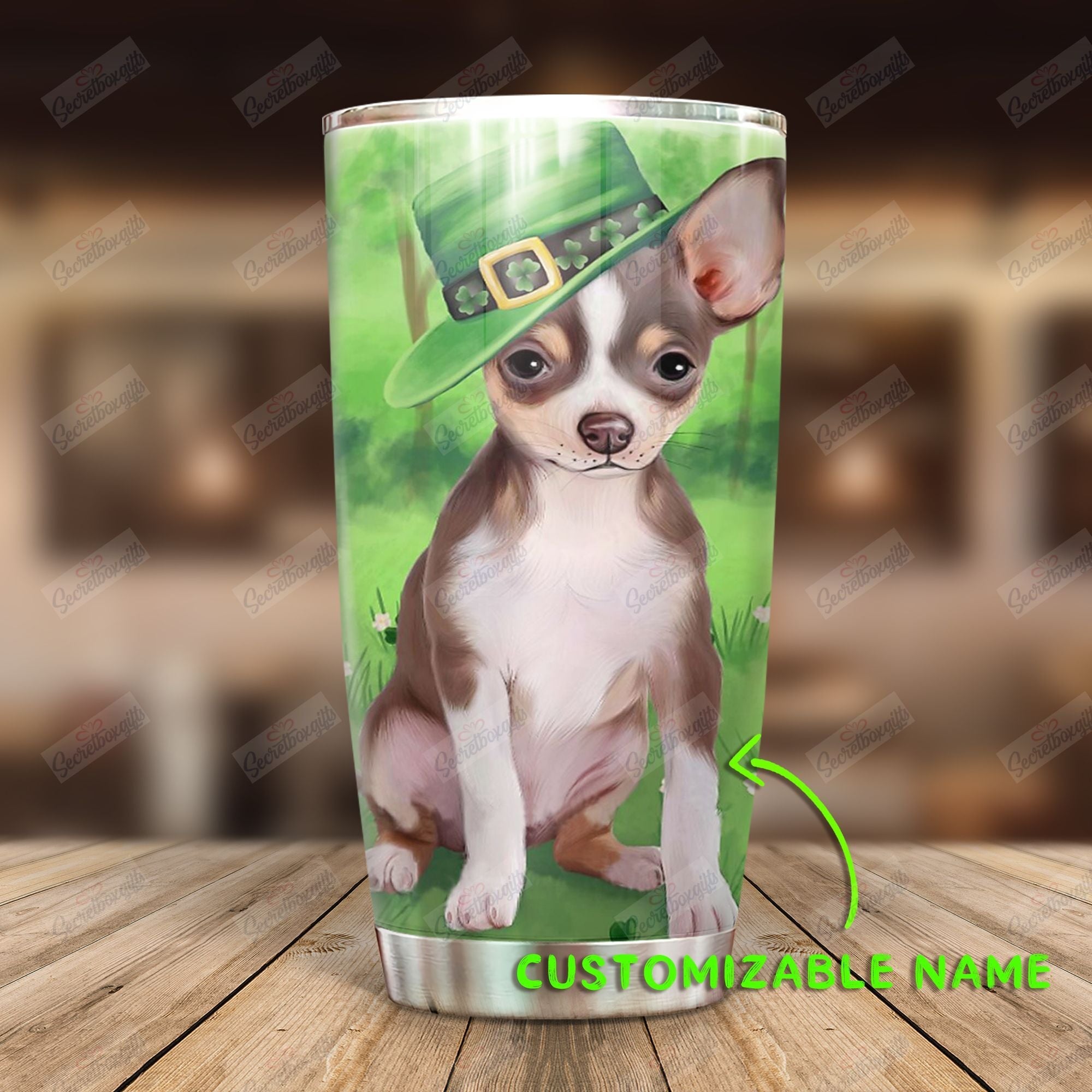 Personalized Chihuahua Puppy Shamrock Patricks Day Ni2412054Dd Stainless Steel Tumbler Travel Customize Name, Text, Number, Image