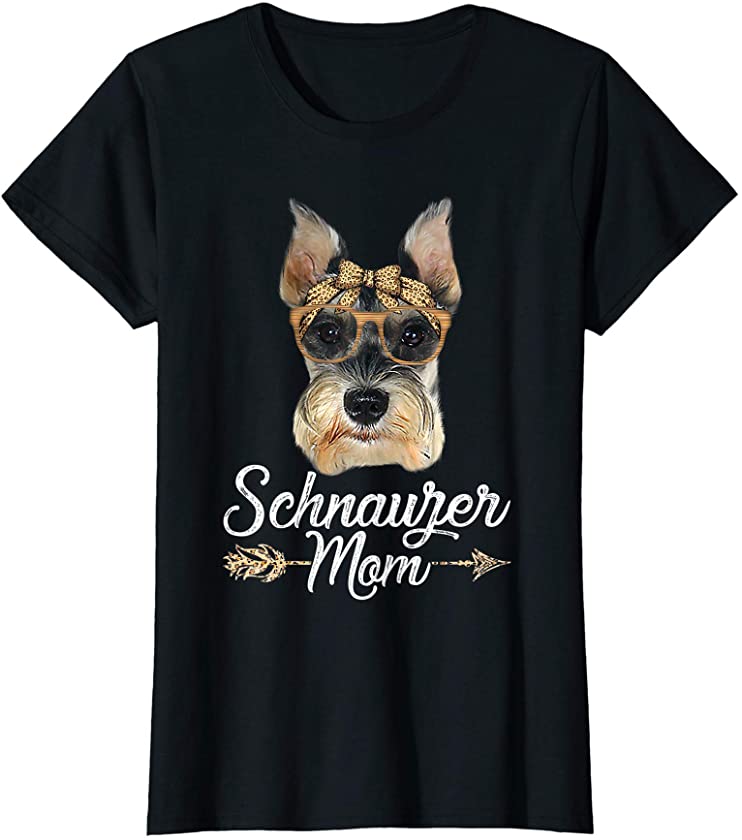 Womens Cute Schnauzer Mom Leopard Dog Mom Mother’s Day T-Shirt