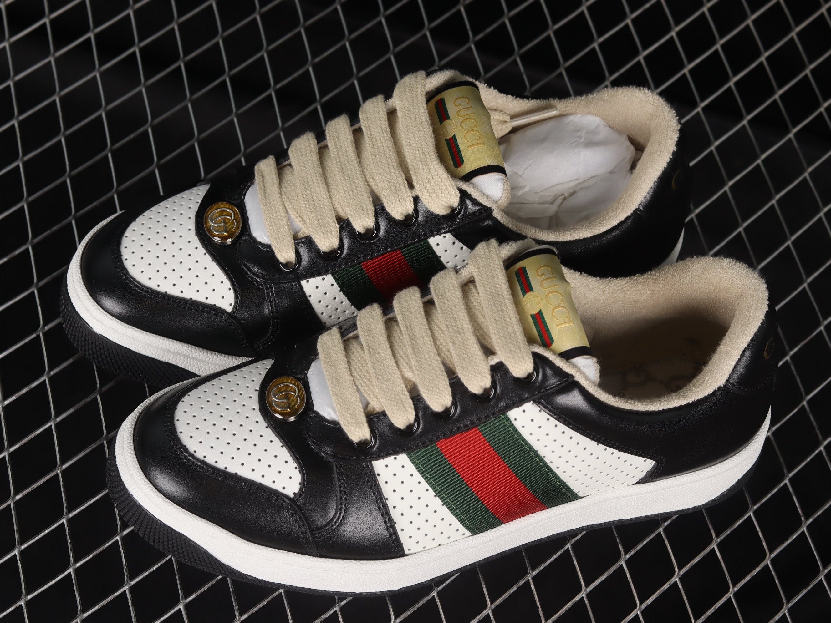 Gucci Screener Black And White Shoes Sneakers, Women SNK394735483