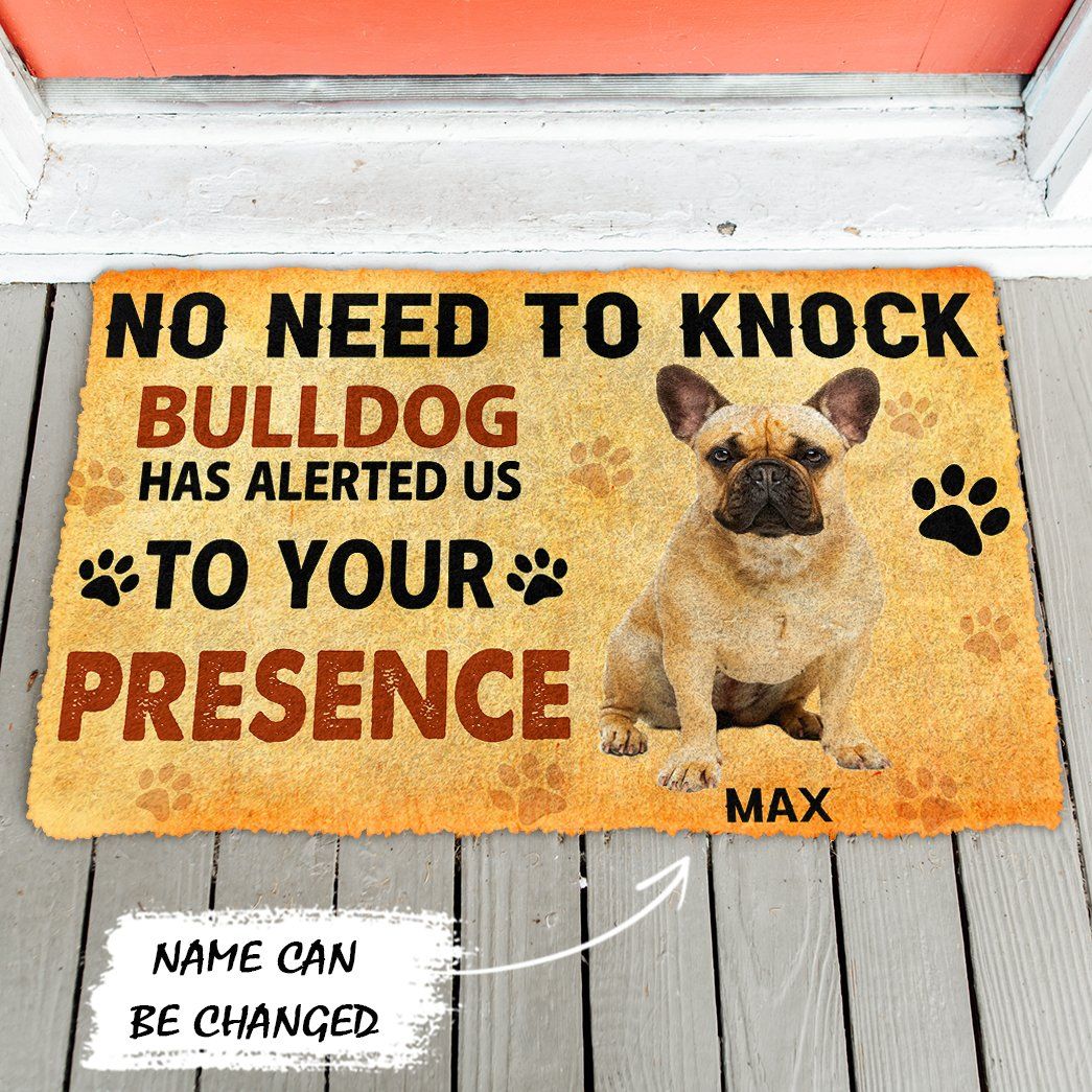 3D No Need To Knock Bulldog Custom Name Doormat