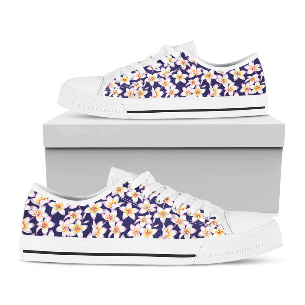 Watercolor Frangipani Flower Print White Low Top Shoes