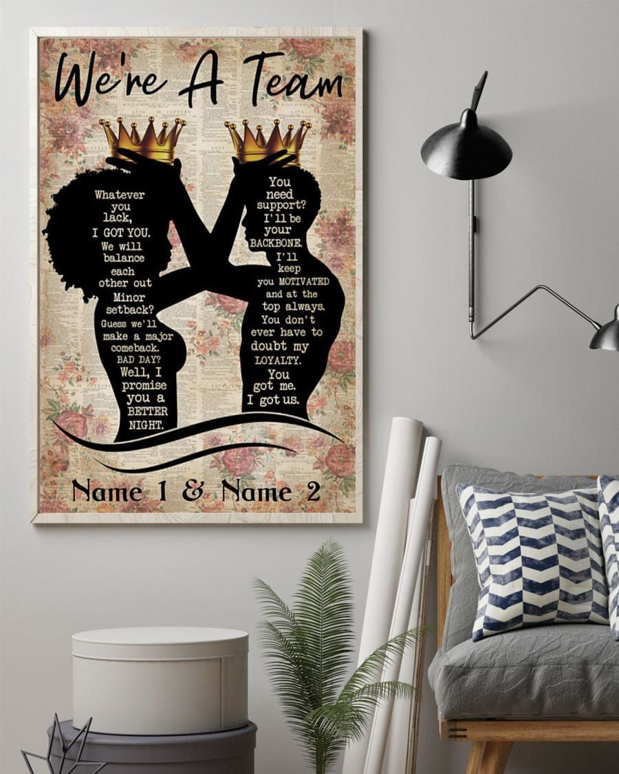 Custom Black King And Queen We’Re Are A Team Canvas Wall Art Print