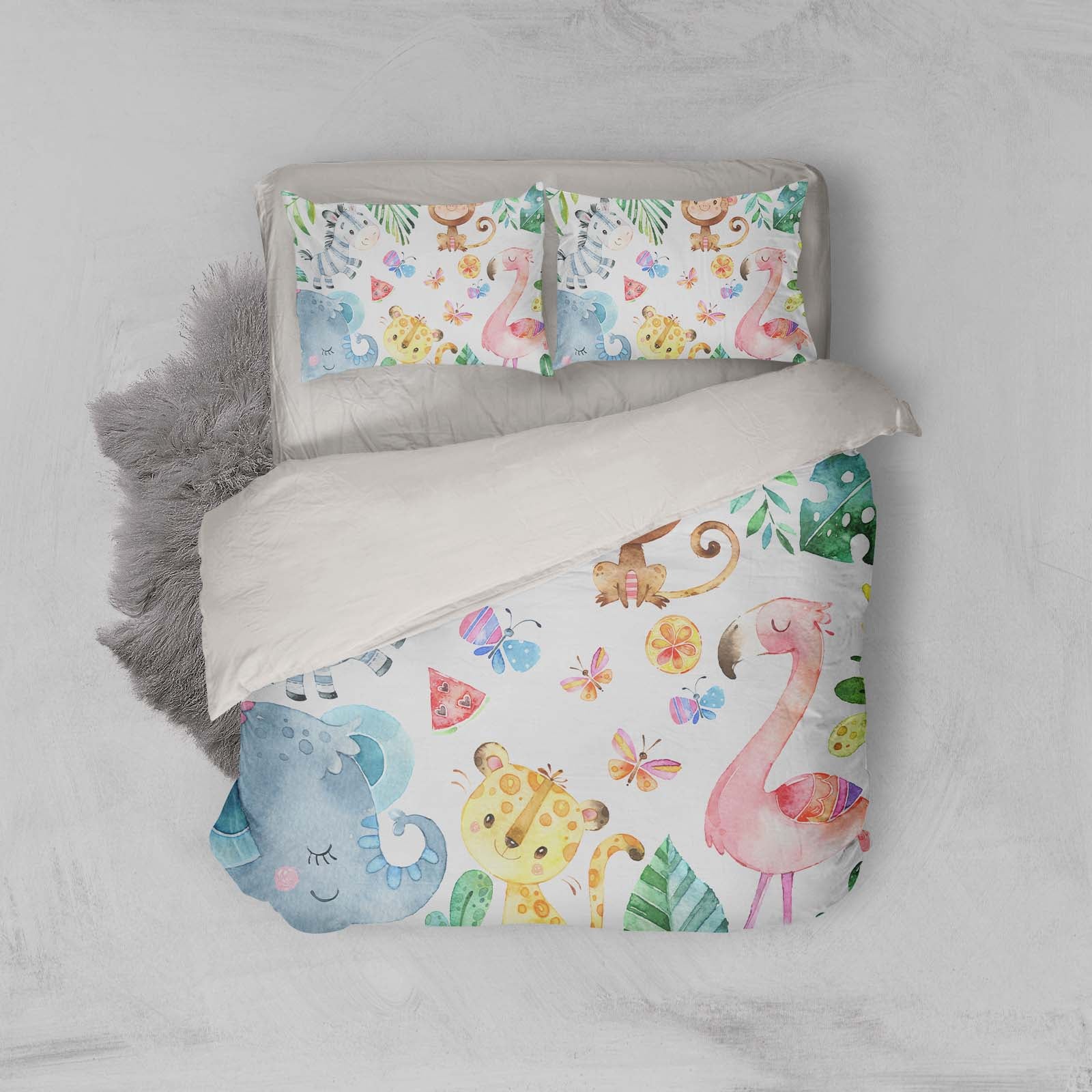 3D Leopard Elephant Flamingo Monkey Butterfly Quilt Cover Set Bedding Set Pillowcases 04