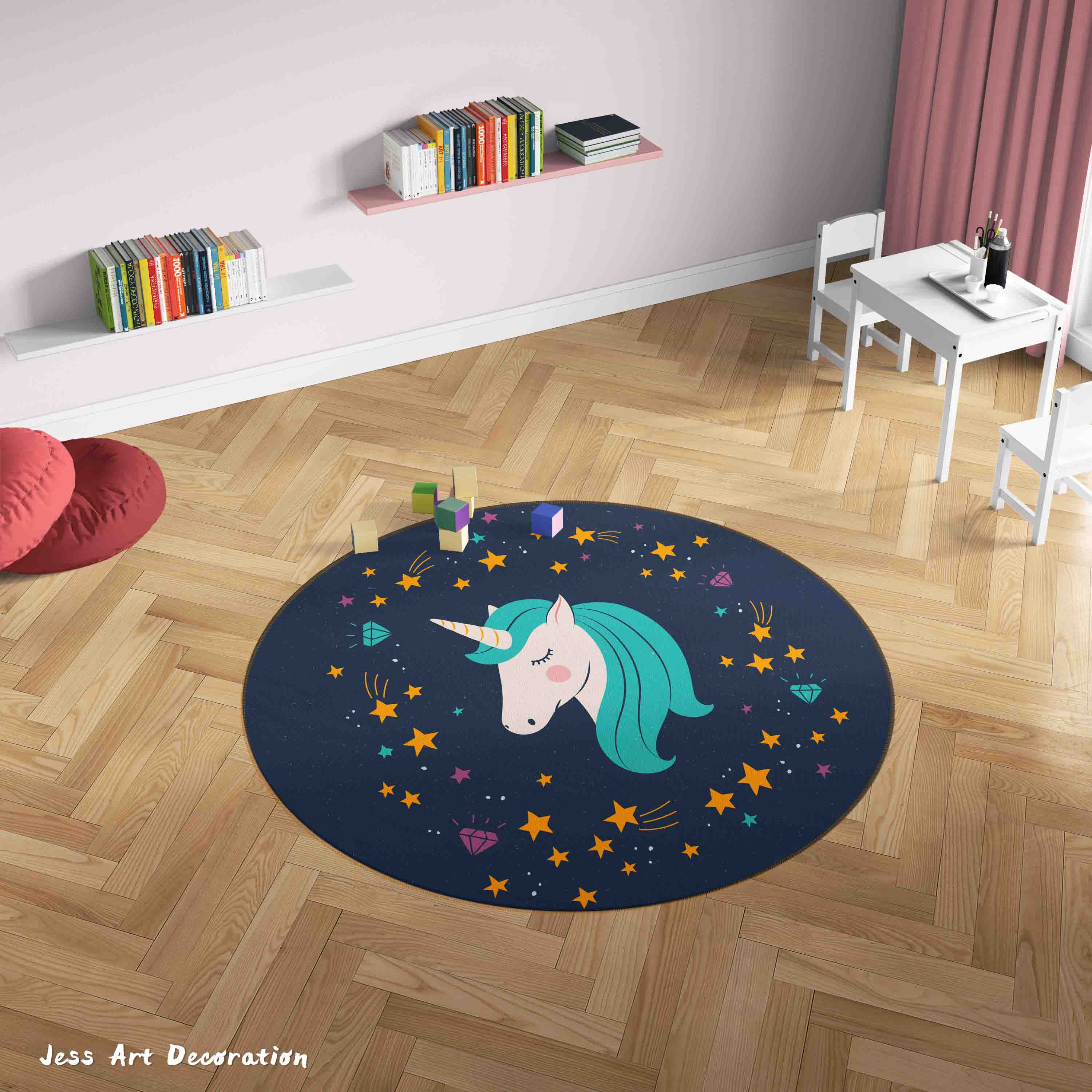 3D Cartoon Animal Unicorn Kids Non-Slip Round Rug Mat 131