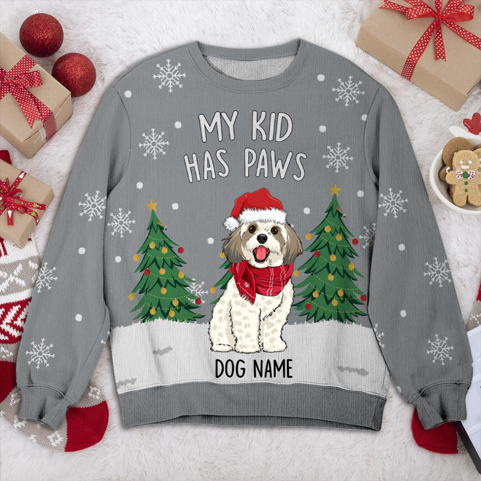 Cavachon My Kid Has Paws Personalized Sweater, Dog Ugly Christmas Sweater