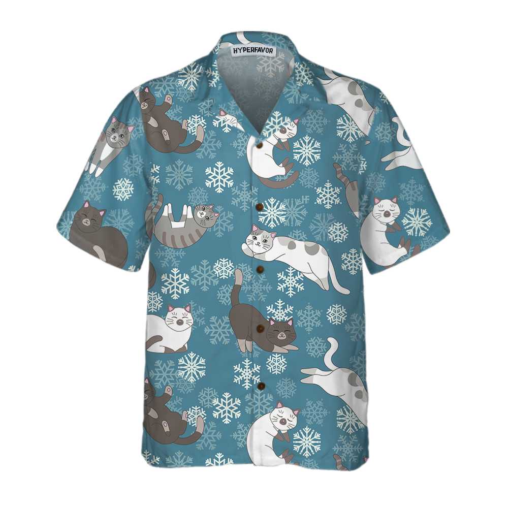 Blue Snowflakes Adorable Kittens Hawaii Funny Christmas Aloha Shirt Ha102653