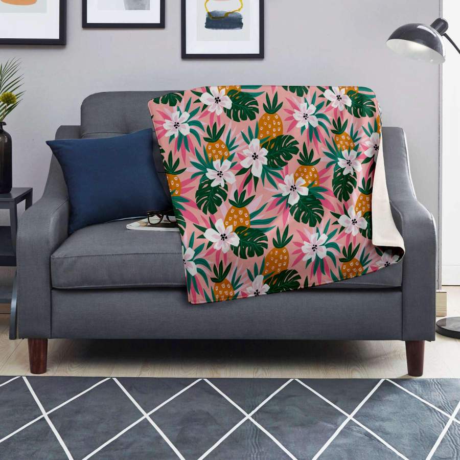 Tropical Flower Hawaiian Pineapple Print Blanket - Gearnoble