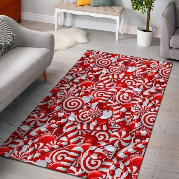 Candy Cane Print Pattern Area Rug