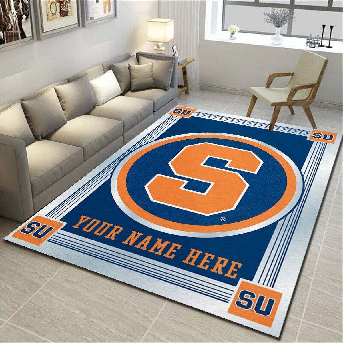 Syracuse Orange Personalized Area Rug, Team Living Room Carpet, Customized Man Cave Floor Mat