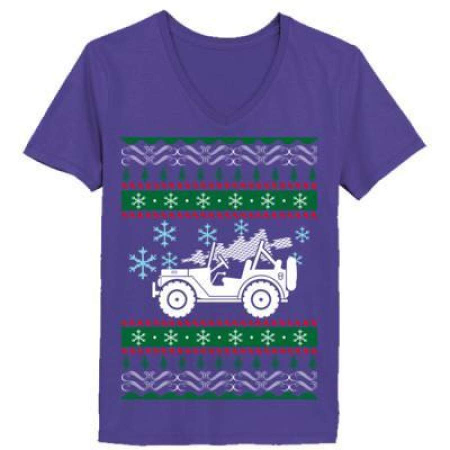 AGR 4WD Four Wheel Drive Christmas Ugly Sweater Xmas – Ladies’ V-Neck T-Shirt