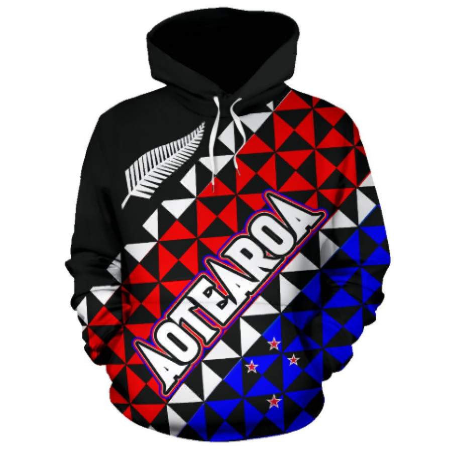 Aotearoa – New Zealand Hoodie Silver Fern & Flag Color PL