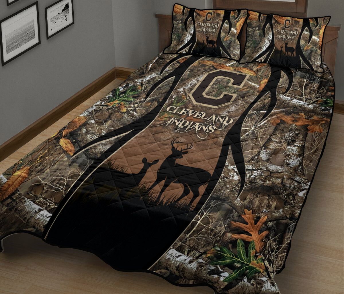 Cleveland Indians Hunting Realtree Camo Quilt Set 263 L1MTH1821