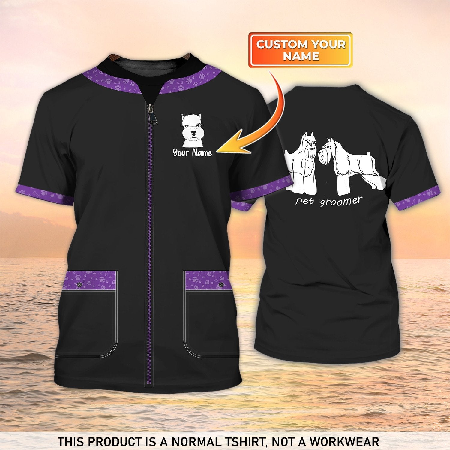 Pet Groomer T Shirt Grooming Custom Shirts Pet Salon Uniform Black & Purple