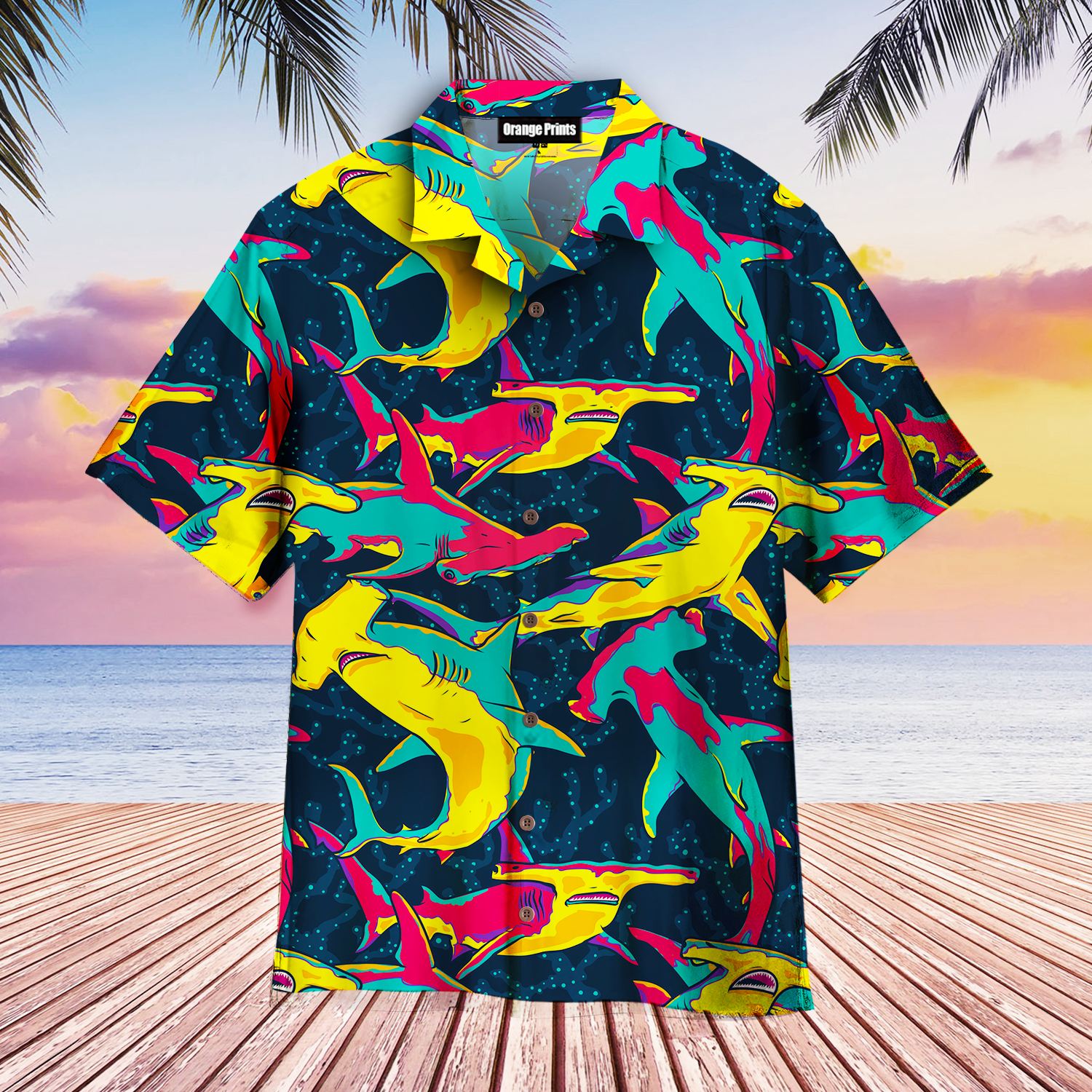 Colorful Hammerhead Shark Aloha Hawaiian Shirts For Men & For Women | Wt4024