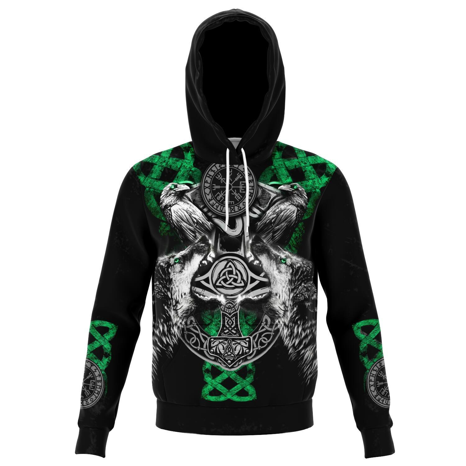 Wolves And Ravens With Green Patterns 3D Hoodie Gift For Men Friends – Vk3D064