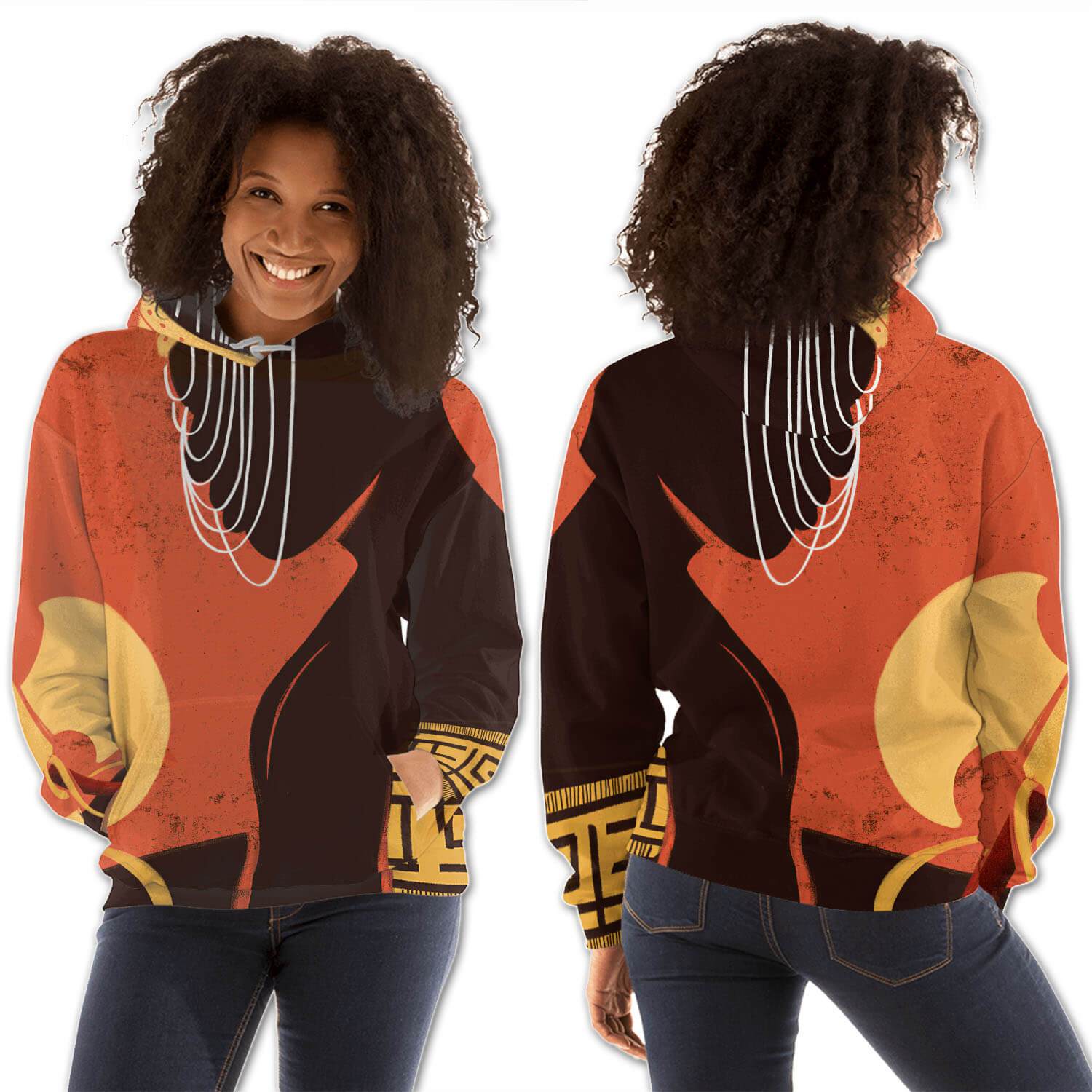 African American Hoodies Beautiful Afro American Woman All Over Print Womens Hooded Sweatshirt African Apparel BPS03133