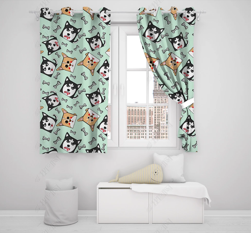 3D Hand Drawn Animal Dog Green Curtains And Drapes Lqh 72