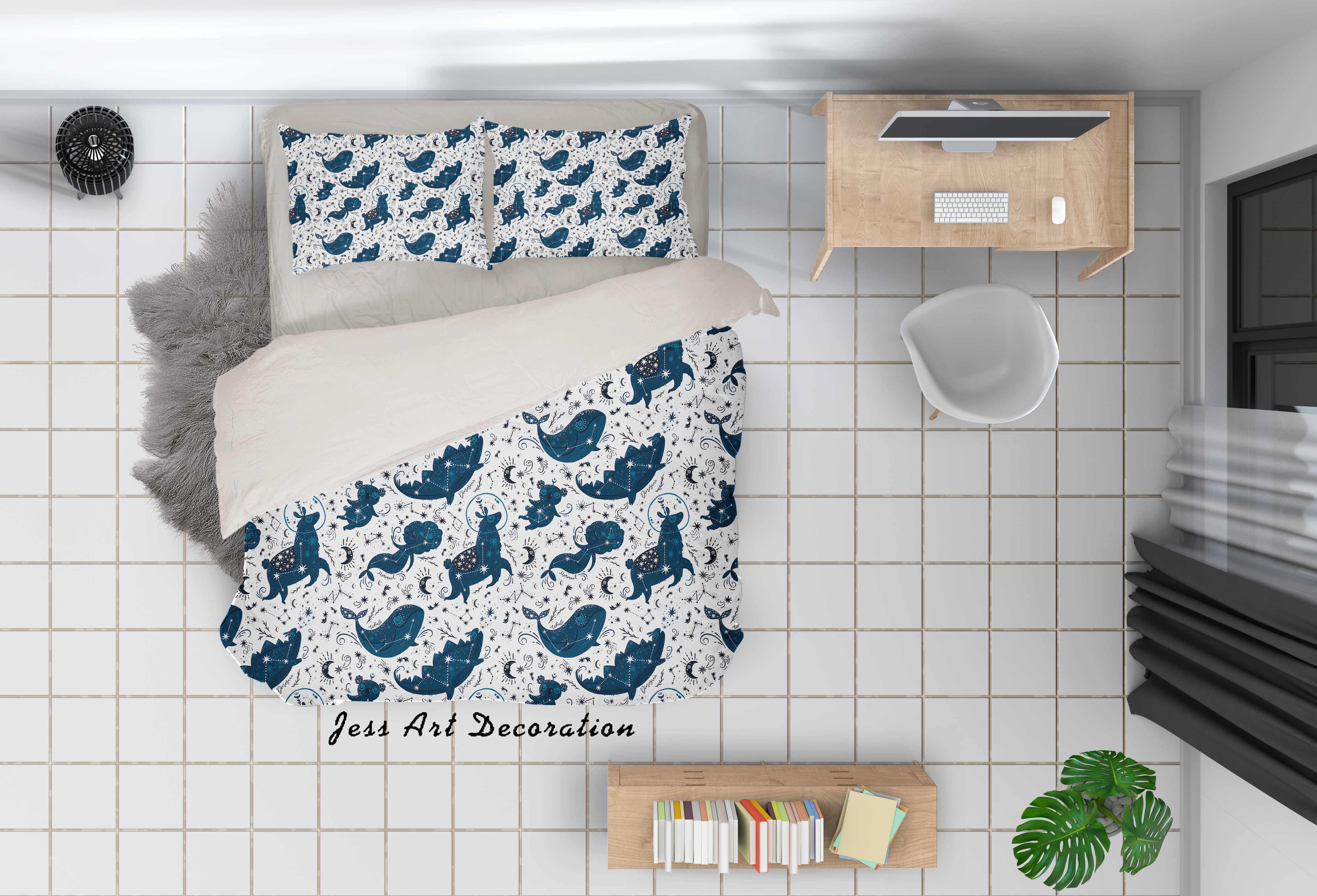 3D Blue Whale Crocodile Mermaid Alpaca Moon Star Quilt Cover Set Bedding Set Duvet Cover Pillowcases Sf04