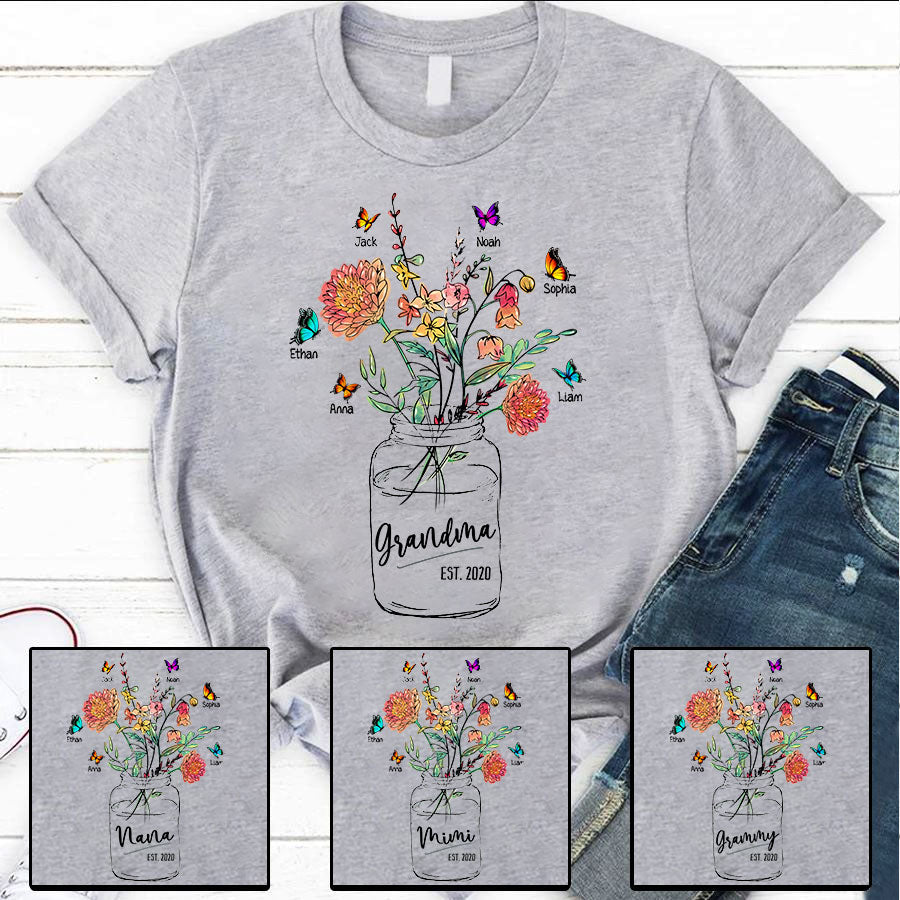 Grandma Est Flower Butterfly Mother’S Day T-Shirt