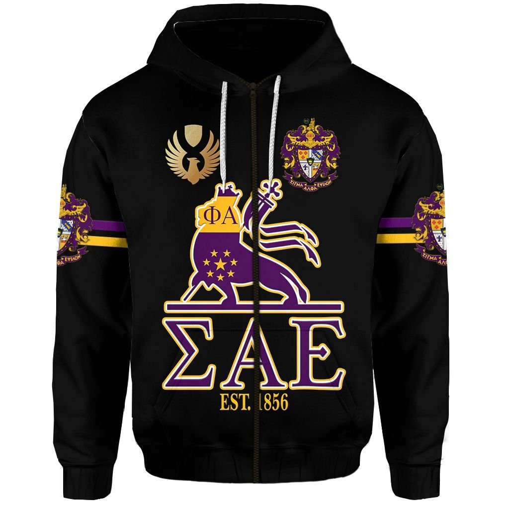 Sigma Alpha Epsilon Sae Zip Hoodie Lion Vibes – Black Lt8