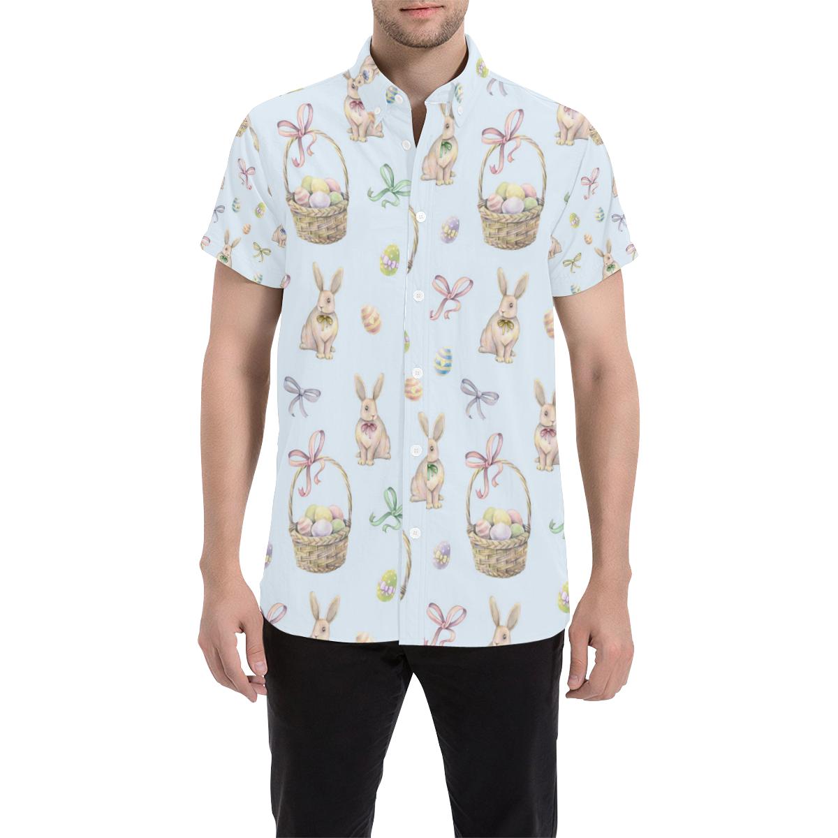 Rabbit Easter Eggs Pattern Print Design 03 Men Button Up Shirt