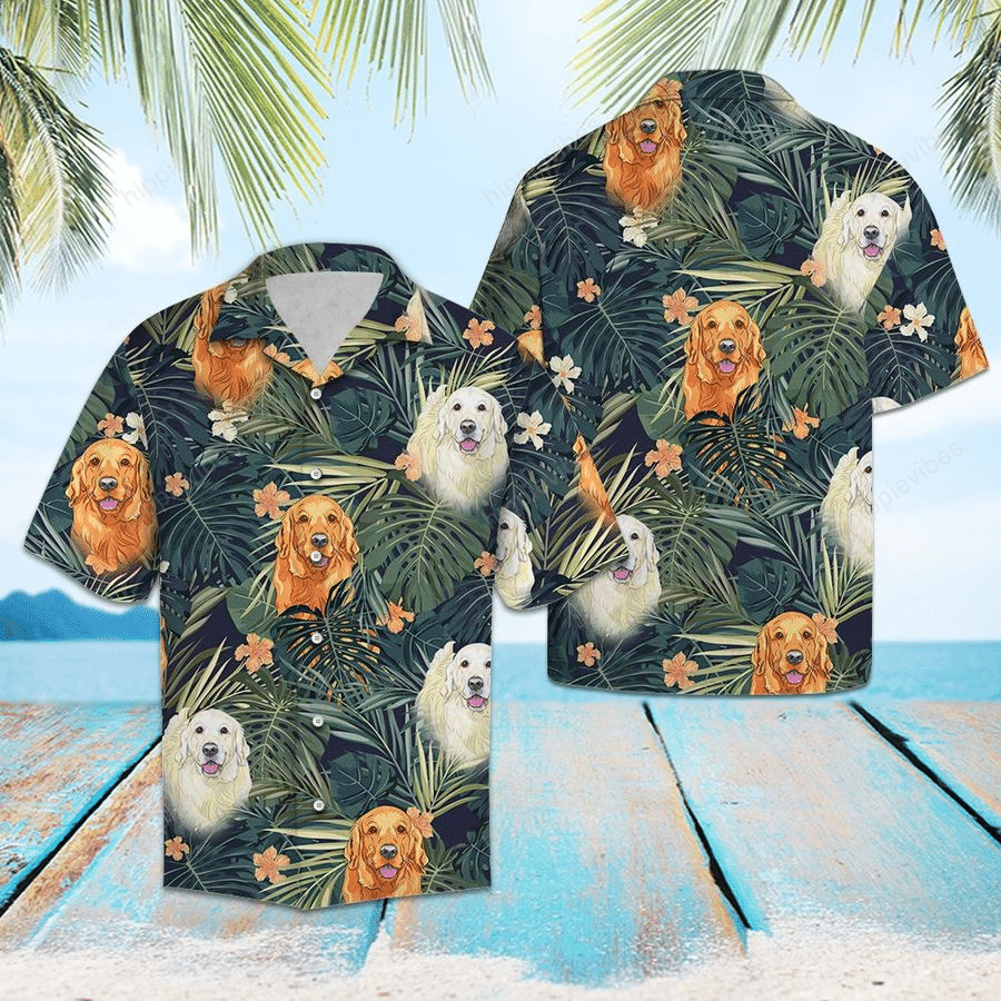 Golden Retriever Tropical Plant Hawaiian Shirt Ha108543