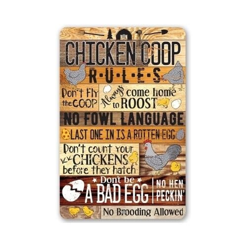 Chicken Coop Sign – Chicken Coop Rules – (Not Printed on Wood) – Durable Metal Sign – Use Indoor/Outdoor – Cute Chicken Farm Decor and Gift