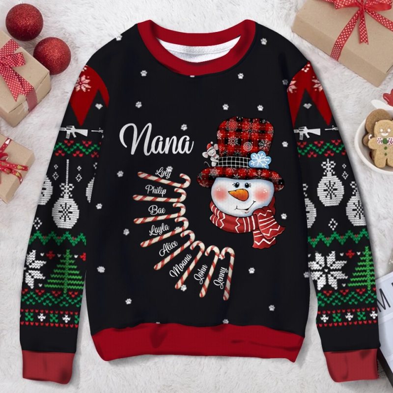 Nana’S Candy Cane Cuties, Personalized Custom Family Ugly Christmas Sweater, Christmas Gift For Grandma, Grandparents