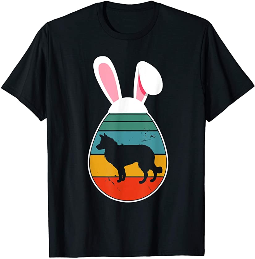 Vintage Retro Border Collie In Easter Egg Bunny Dog Lover T-Shirt