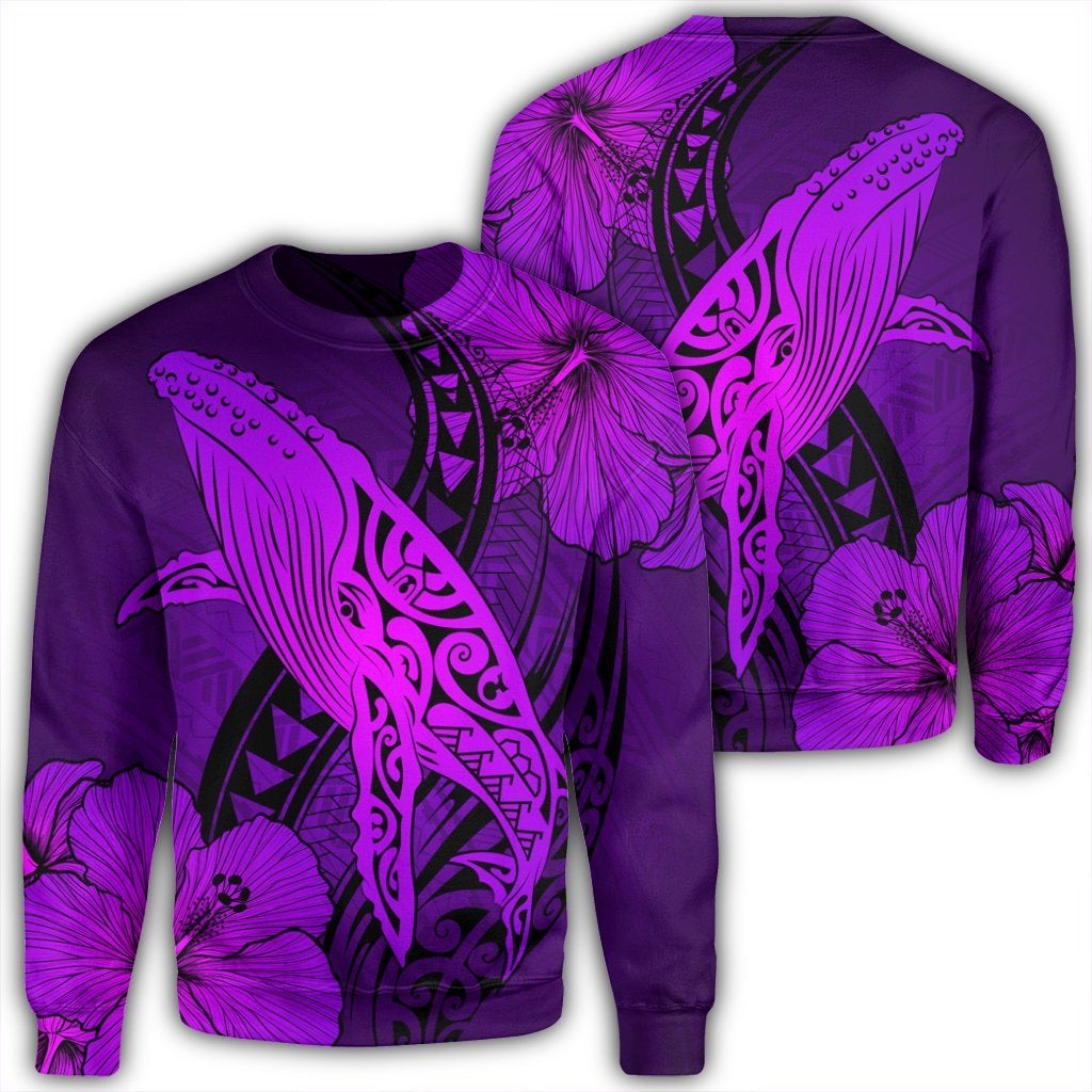 Hawaiian Map Whale Swim Hibiscus Polynesian Sweatshirt – Purple