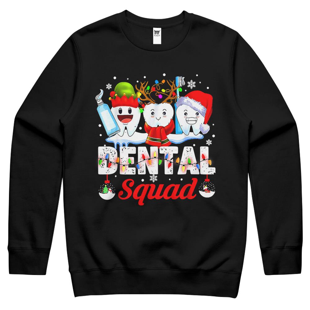 Funny Teeth Santa Reindeer Christmas Dental Squad Crewneck Sweatshirt