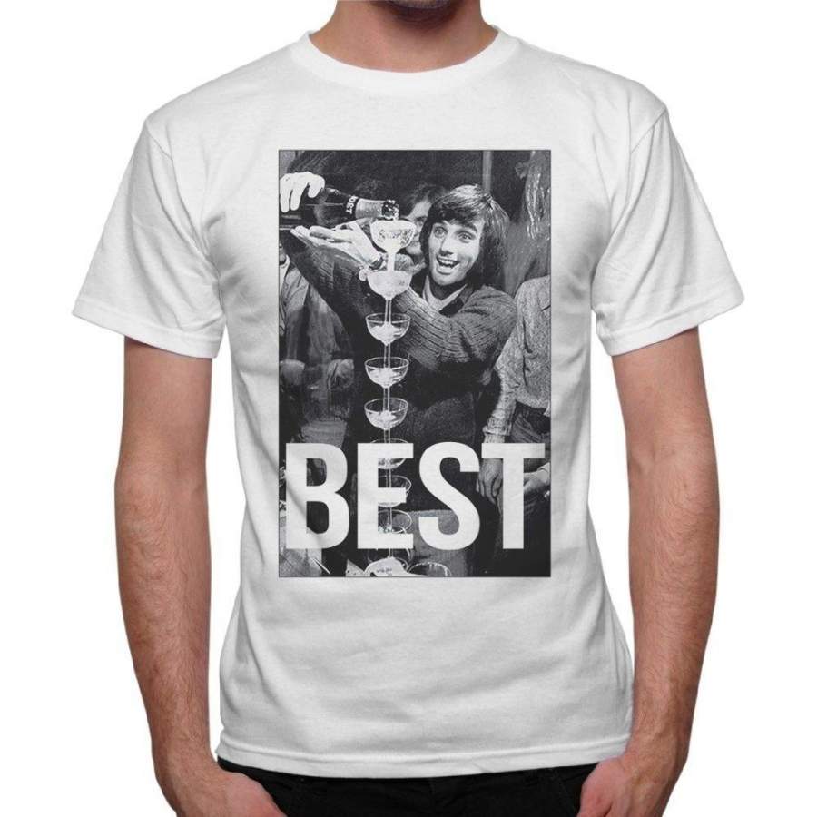 Vintage Style T-Shirt Men’S George Best Bomber Vintage Champagne Glass-White T-Shirt