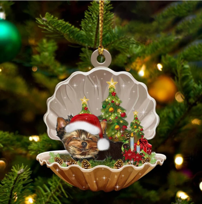 Yorkshire Terrier2-Sleeping Pearl In Christmas Two Sided Ornament