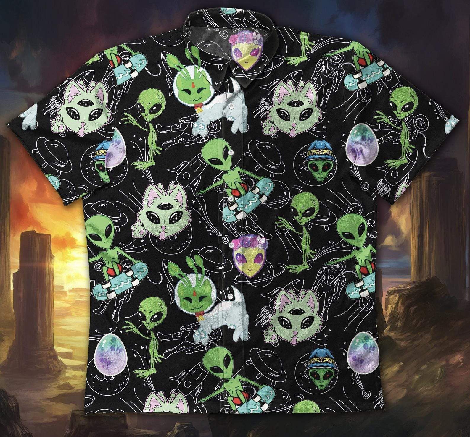 Happy Easter Trippy Alien Funny Unisex Hawaii Aloha Shirts H Ha71566