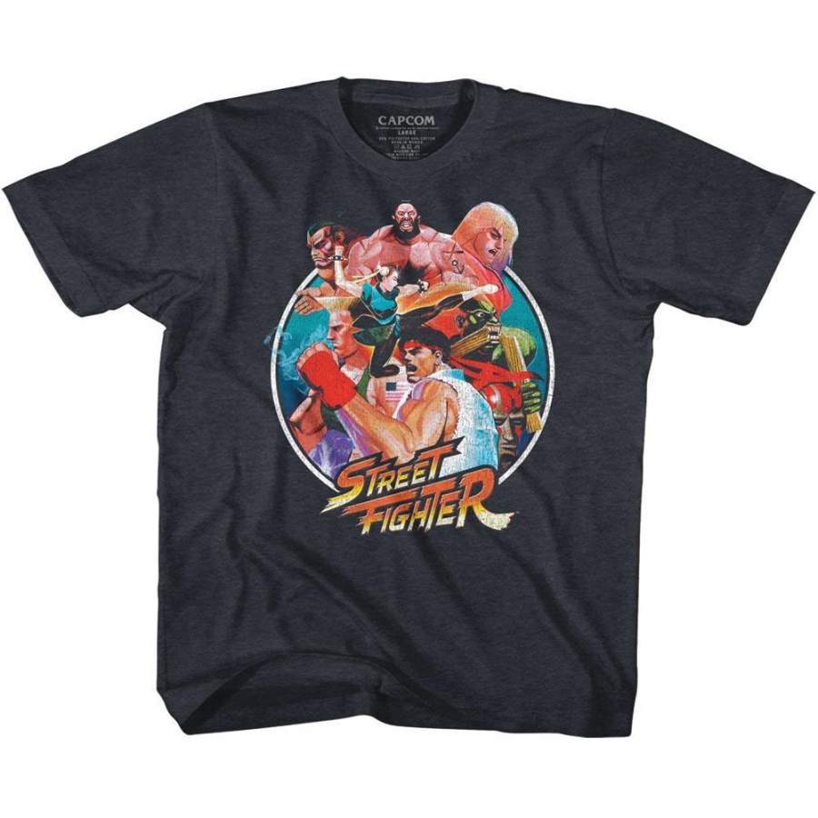 Street Fighter Group Circle Toddler Kids Youth T Shirt Vintage Navy