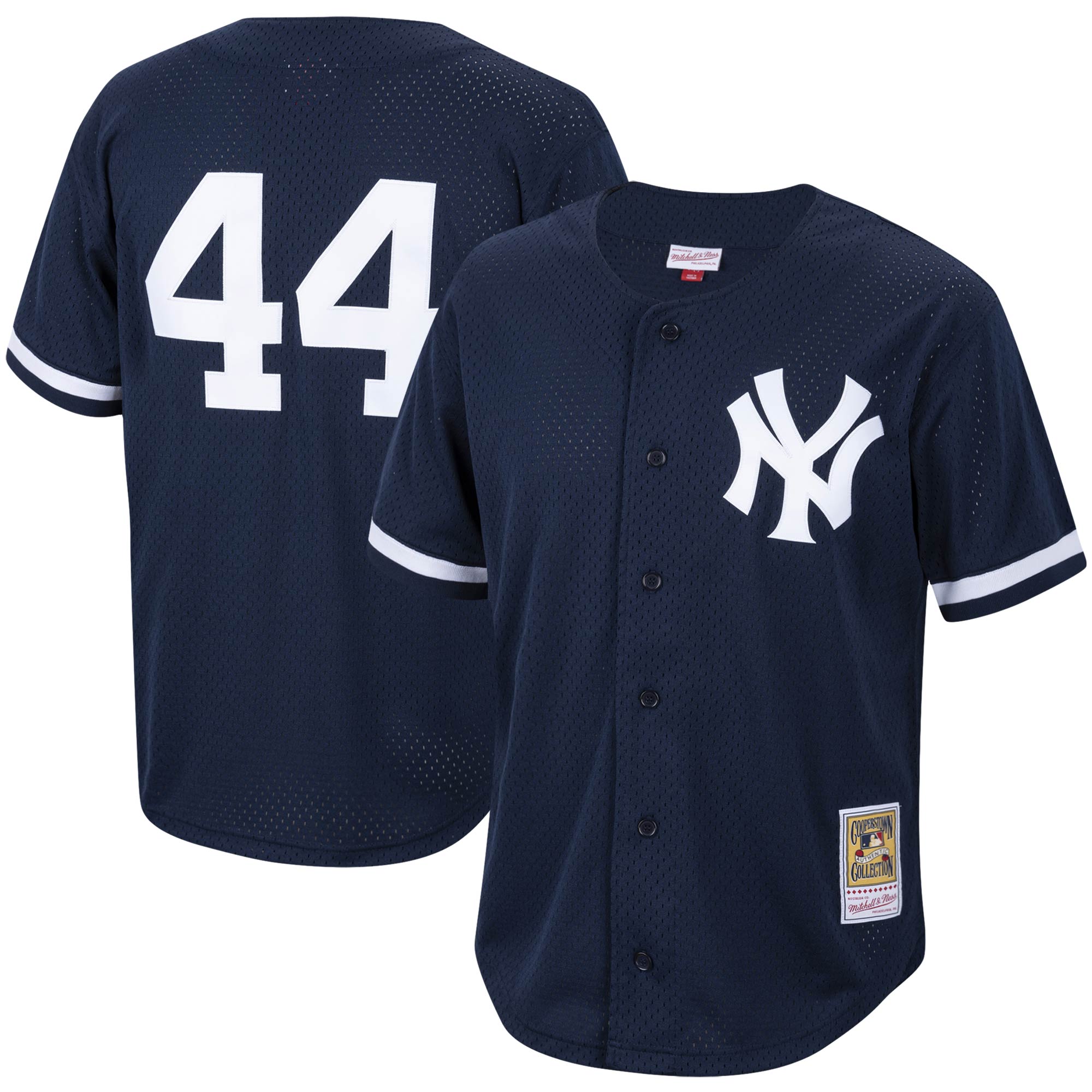 Reggie Jackson New York Yankees Mitchell & Ness Cooperstown Collection Mesh Batting Practice Button-Up Jersey – Navy