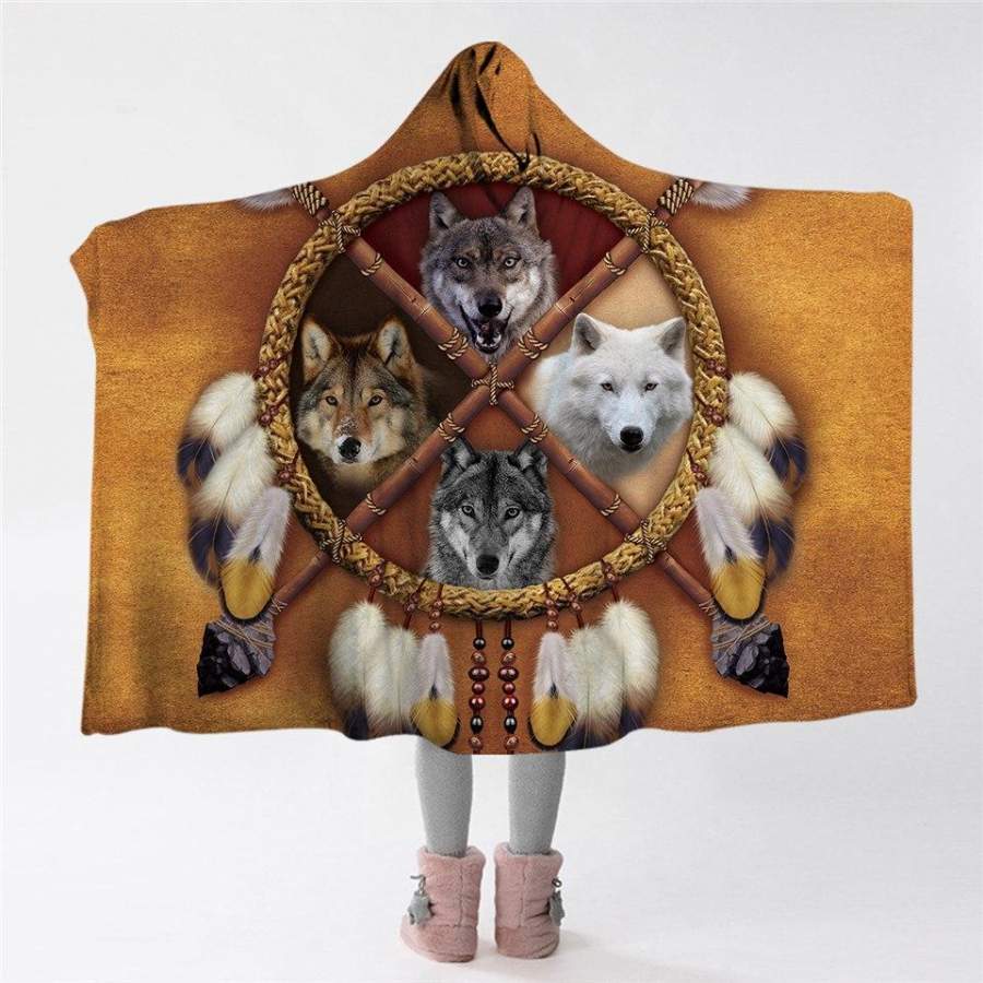 4 Wolves Hooded Blanket